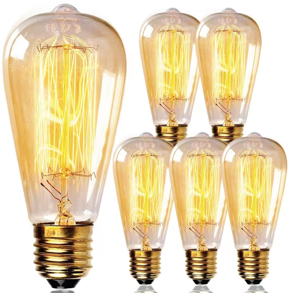 60-Watt Equivalent ST64 Vintage Style Edison Bulbs, Incandescent Dimmable E26 Fi