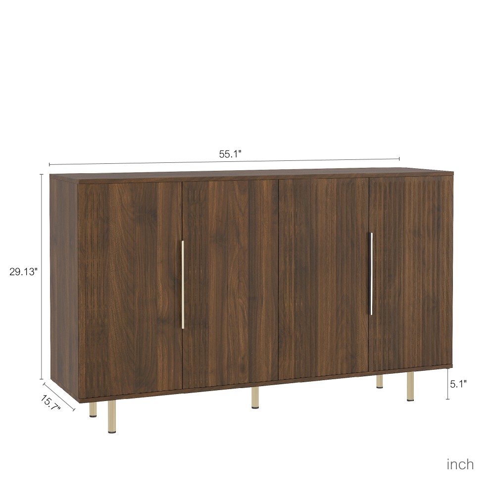 Modern Fluted Sideboard Credenza with Adjustable Storage Shelves
