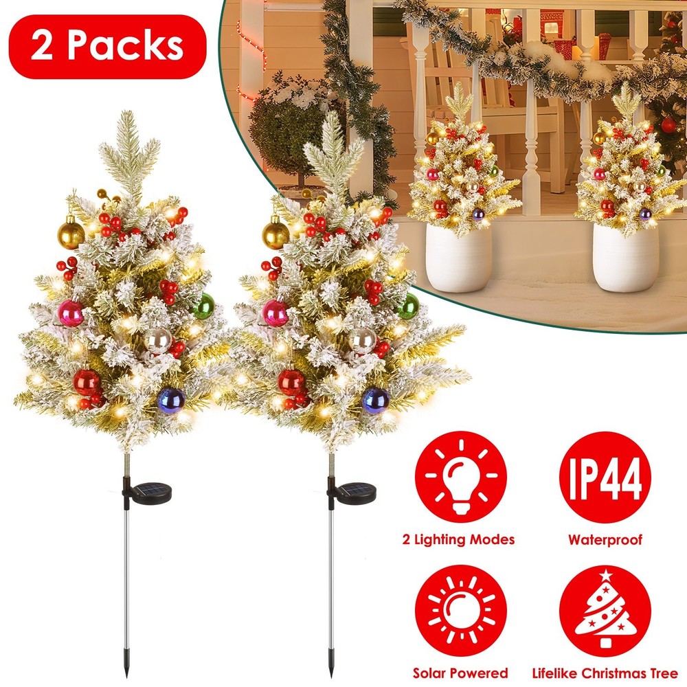 2Pack Lighted Artificial Christmas Tree with Solar String Lights Yard Decoration