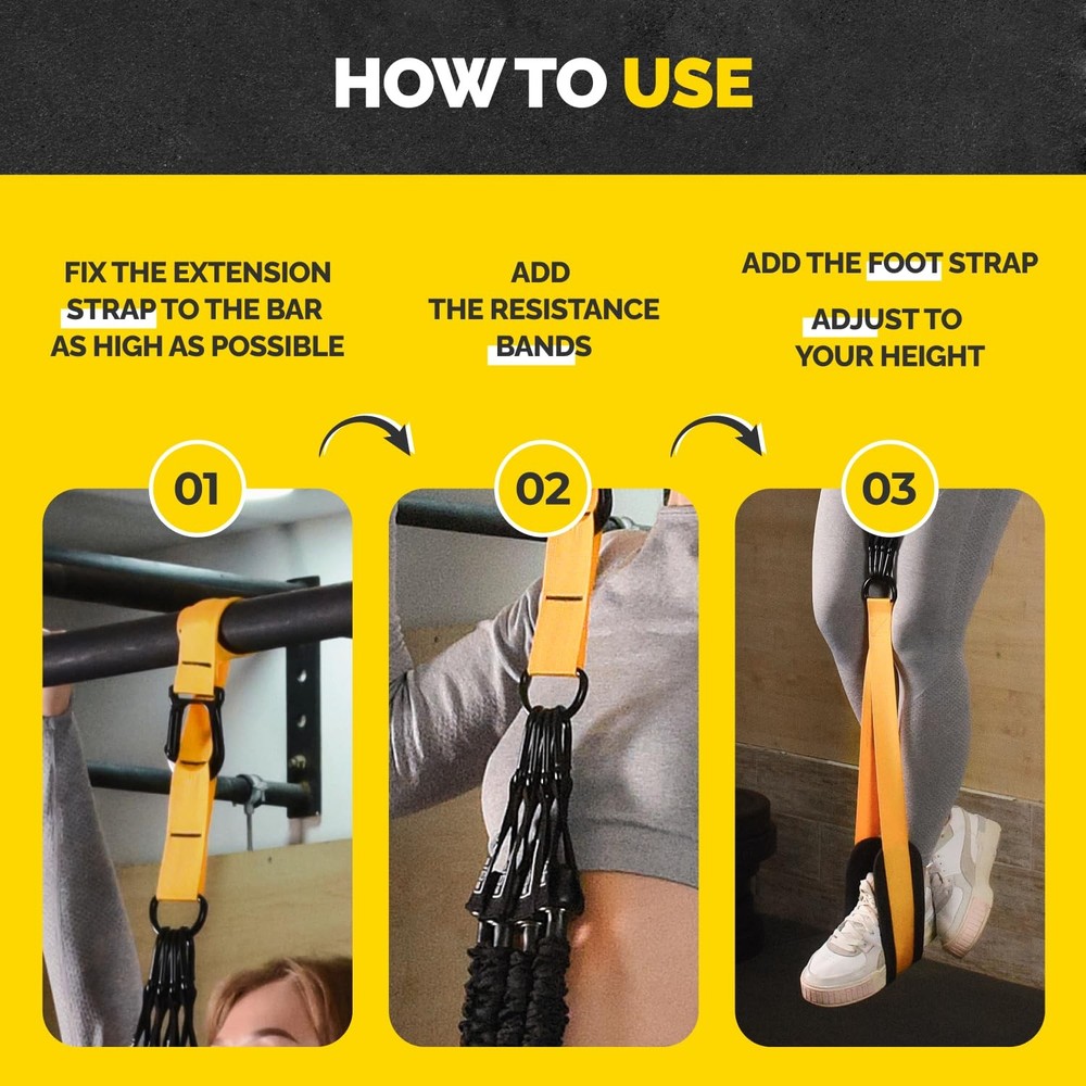 Pull Up Assistance Bands Set - 4 Heavy-Duty Pull Up Bands, Height Adjustable Str