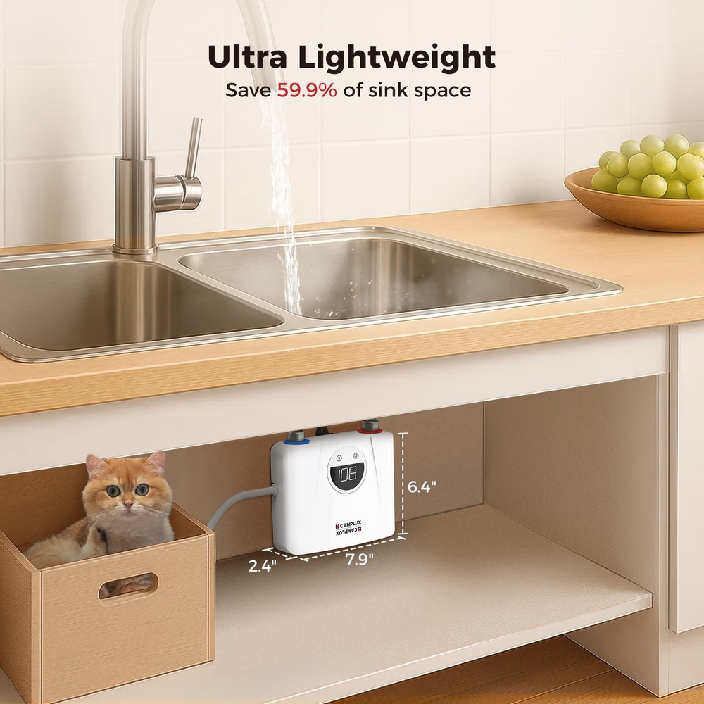 CAMPLUX Electric Tankless Water Heater 120V Point of Use for RV Kitchen Bathroom