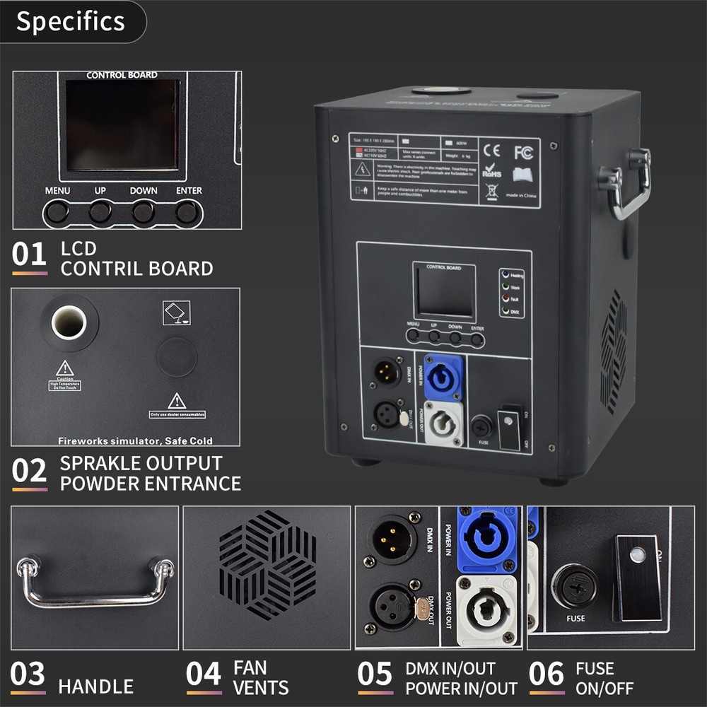 2PCS 750W Cold Spark Machine Firework Machine DMX Wedding Stage Effect Machine