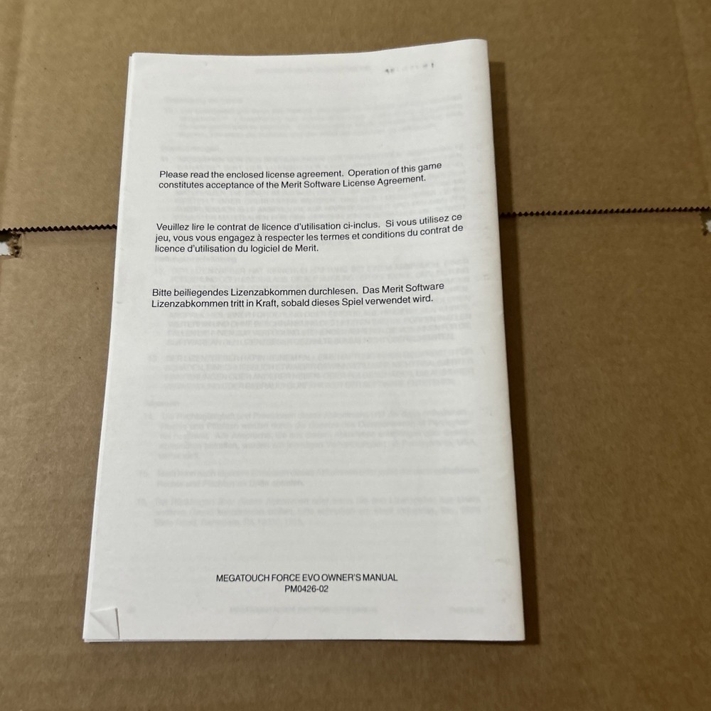 Original EVO MERIT MEGATOUCH owners manual