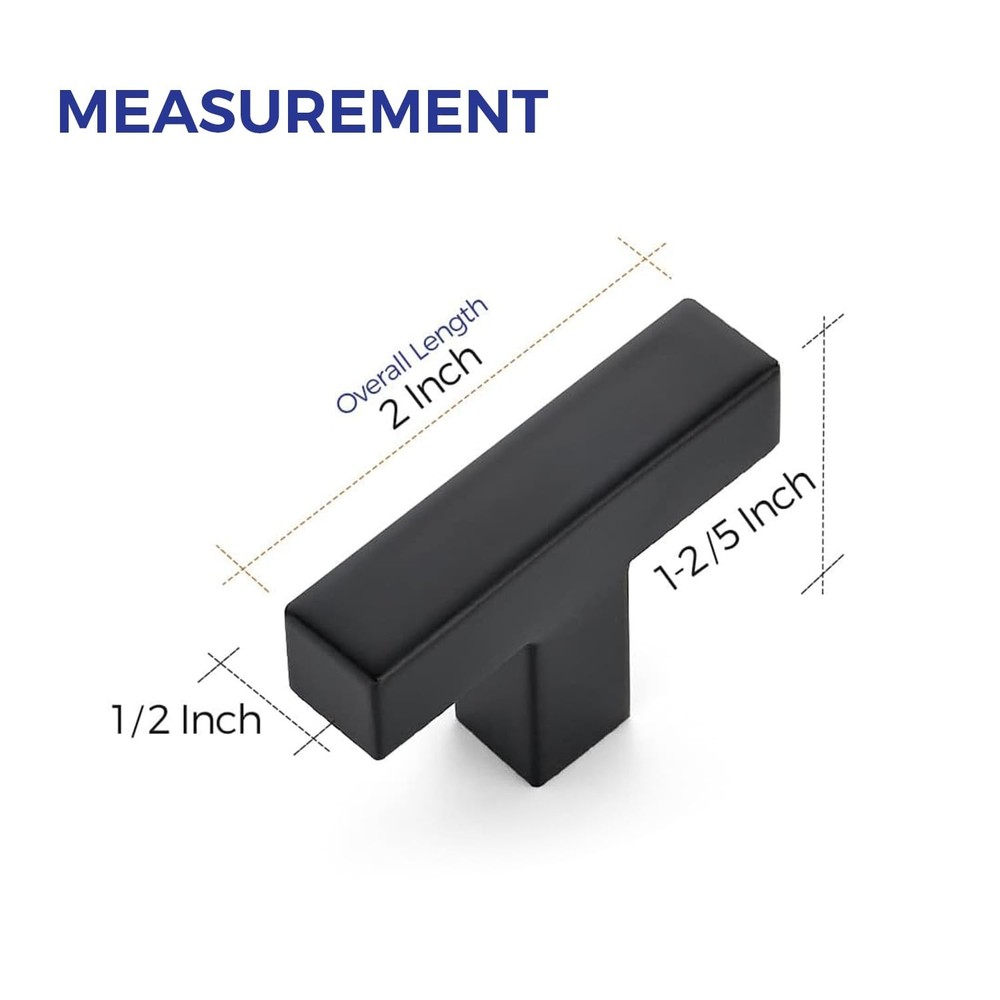 10 Pack Black Square Bar Cabinet Knobs 2 Inch Square Cabinet Pulls Matte Blac...