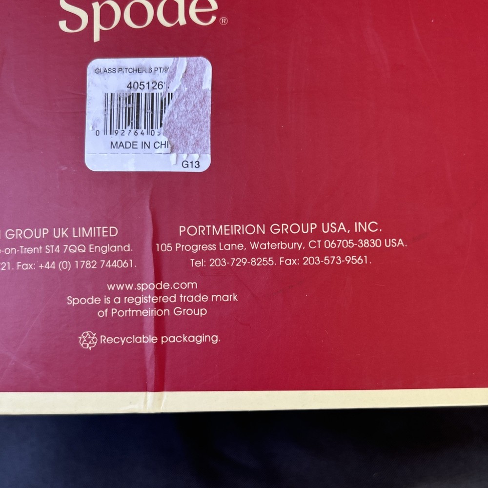 Spode Christmas Tree Glass Pitcher with Handle, 96oz., NEW!