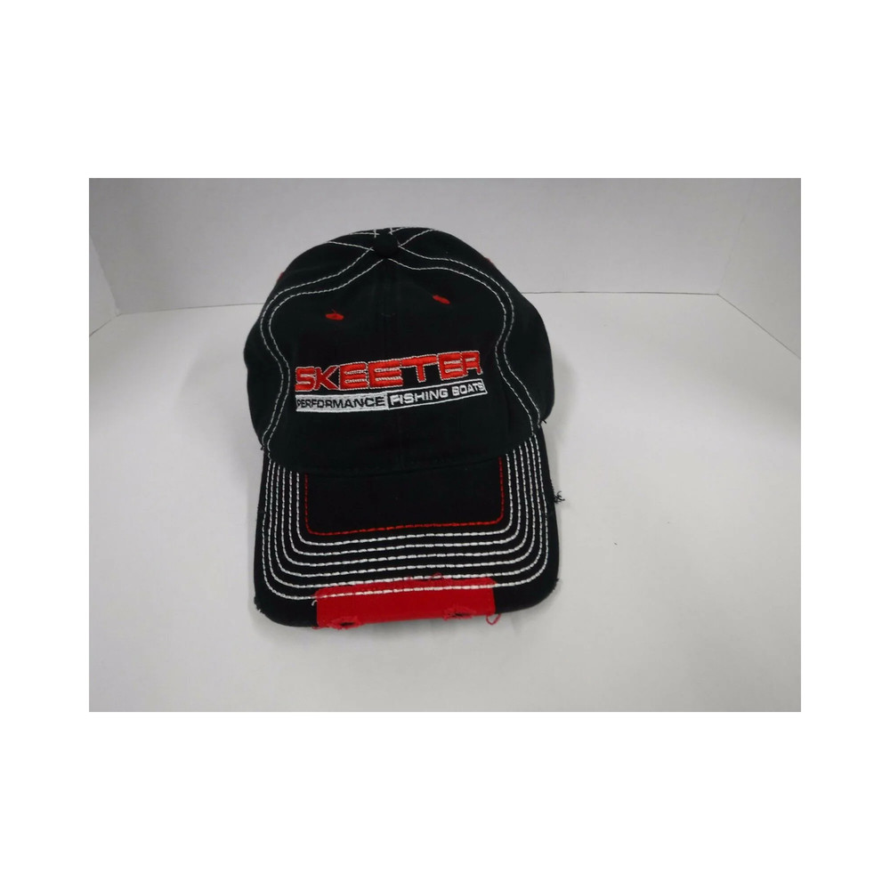 New Authentic Skeeter Distressed Black Cloth Hat/ Red Patch on Bill/ Adjustable