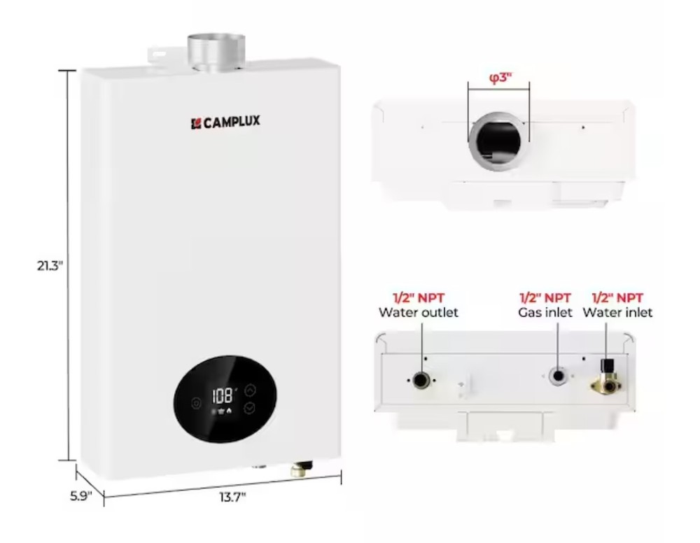 CAMPLUXClimatech 3 2.64 GPM68,000BTUIndoor PropaneTankless Water Heater Cx264wlp