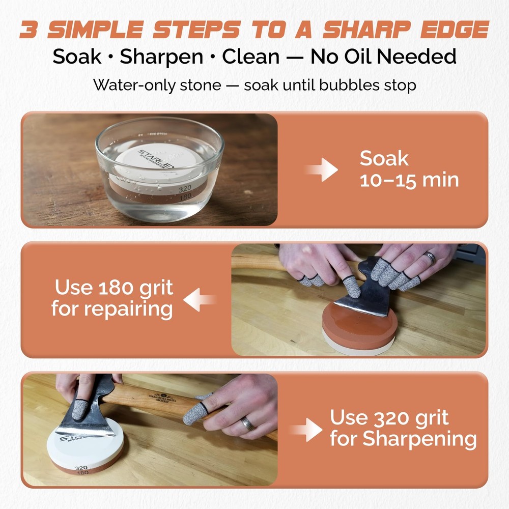 Axe Sharpener | Multipurpose Whetstone 3 Piece Kit Orange/White, Orange/White