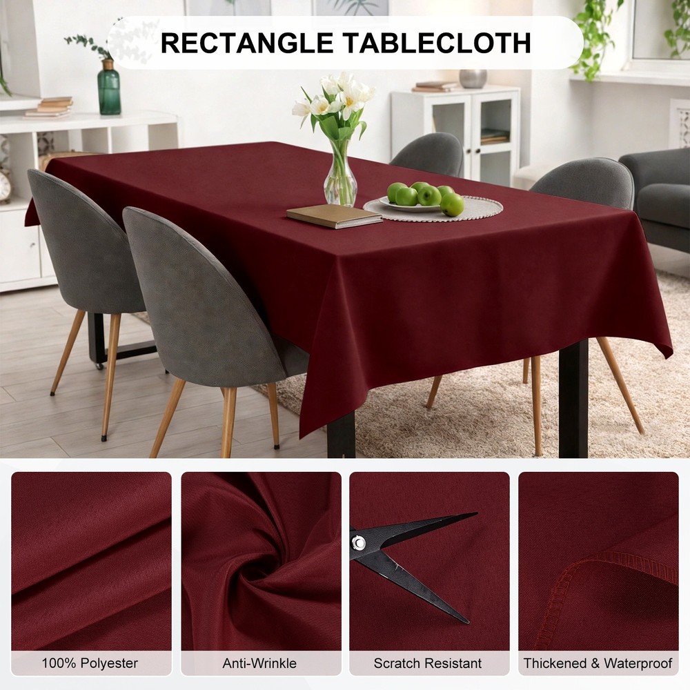 160x250cm Rectangle Tablecloth, Thickened Polyester Table Cloth Wine Red