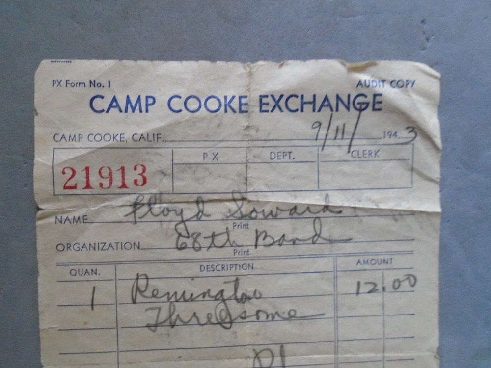 Camp Cooke (CA) 1943 Exchange receipt