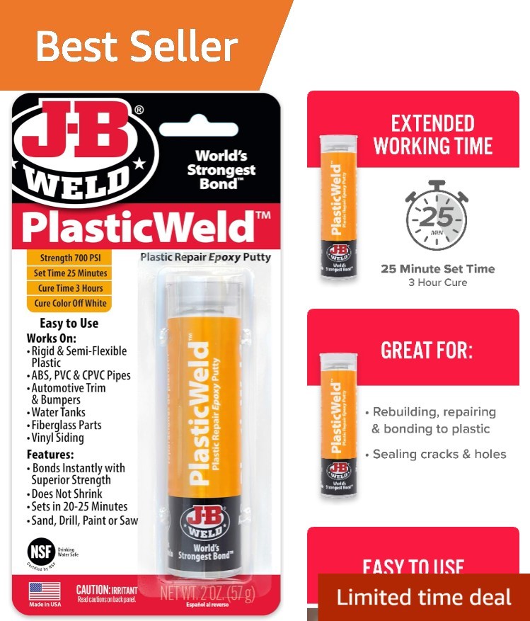 PlasticWeld 2 oz. Two-Part Epoxy Putty - Strong Adhesive for Various Plastics