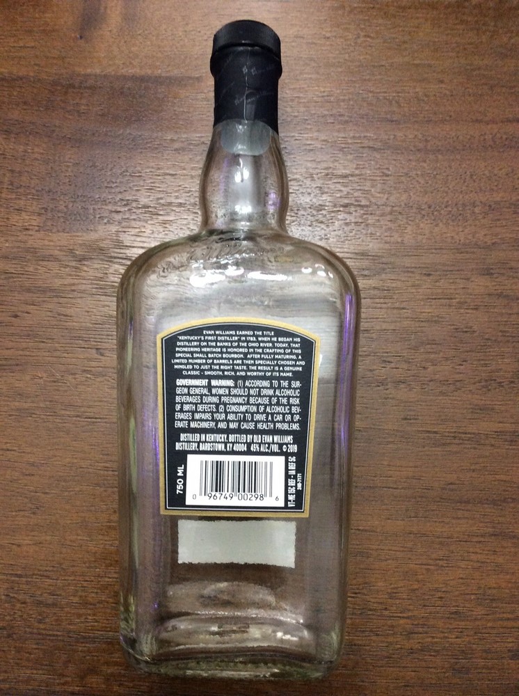 EMPTY Evan Williams 1783 Small Batch Kentucky Bourbon Whiskey Bottle 750 ml