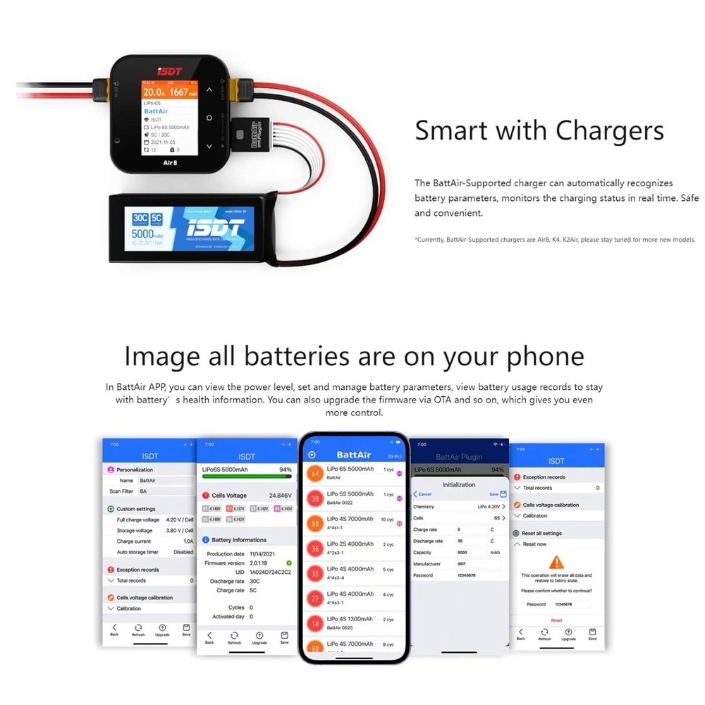 ISDT BattAir Bluetooth 2S 3S 4S 5S 6S Controller Plugin Voltage Checker APP