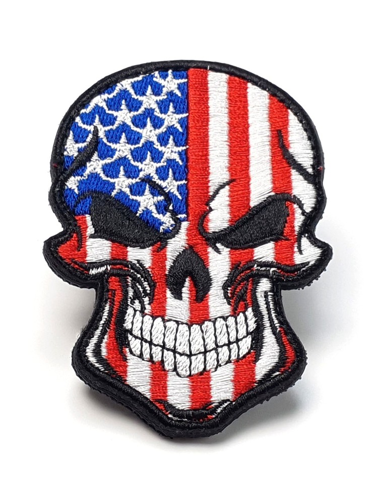Skull US Red-Blue - Embroidered Patch - Hook and Loop - Morale Patch