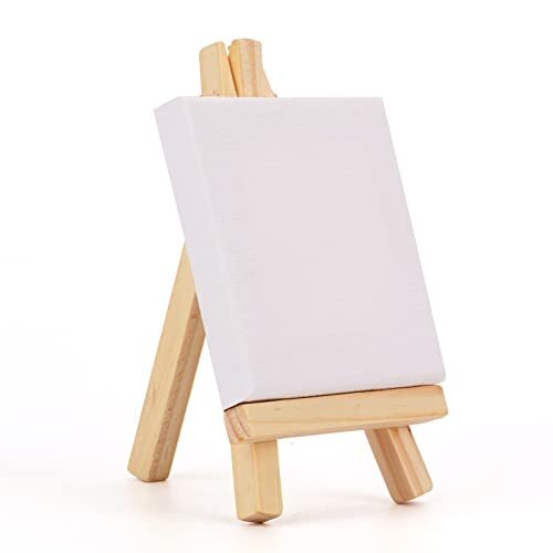 Paquete De 24 Mini Lienzos Y Caballete De 3" X 3", Soporte De Caballete De A...