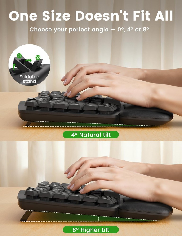 Wireless Keyboard and Mouse Combo, MA41 30dB Quiet Ergonomic Wave Keyboard Se...