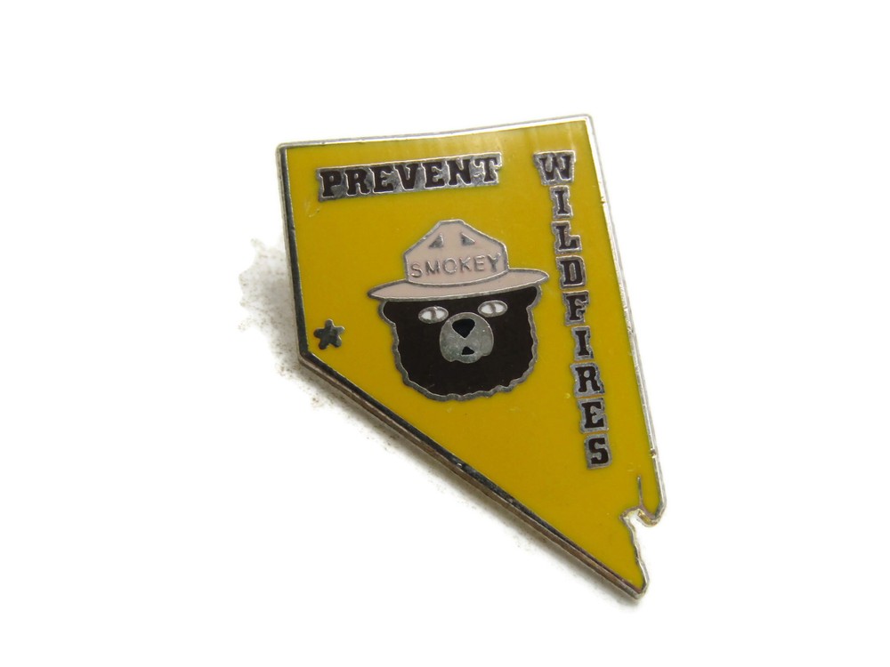 Prevent Wildfires Lettered Pin Nevada State Yellow & Silver Tone