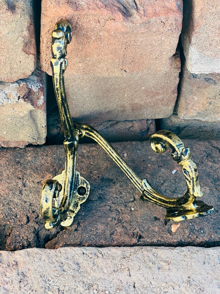 VINTAGE BRASS &Metal Brass Double Hook Wall Plain Coat Hanger