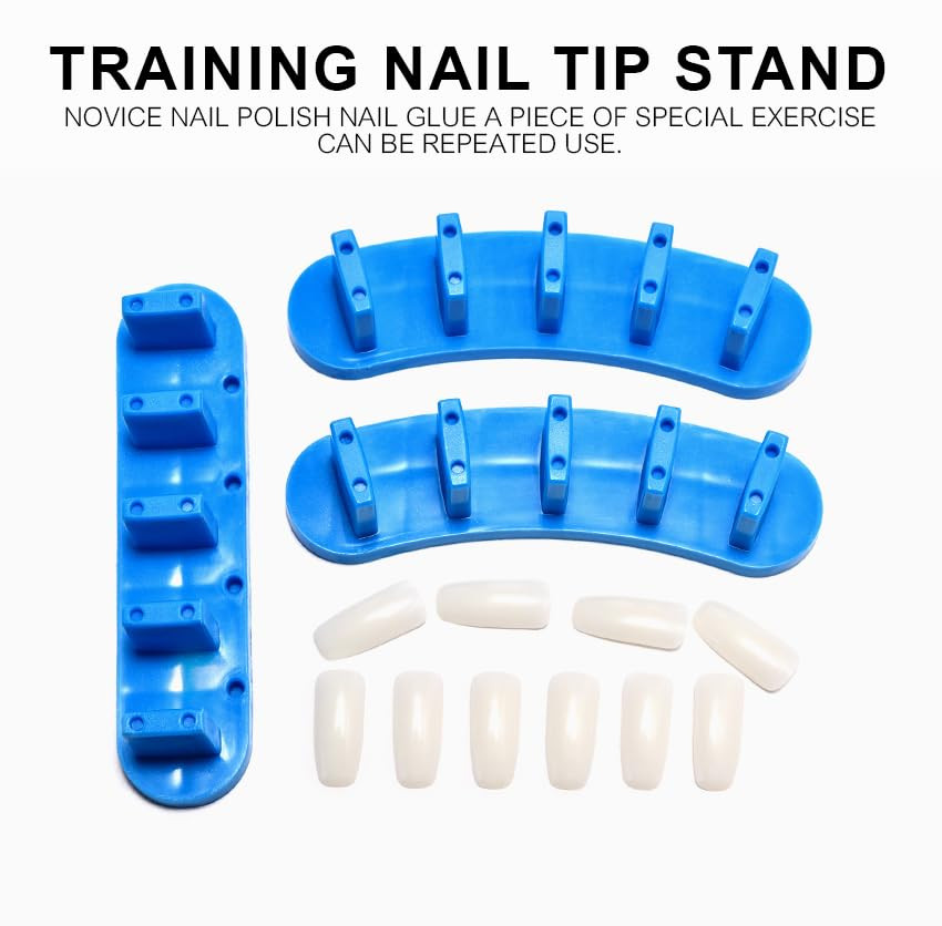 3Pcs False Nail Art Tips Practice Display Stand Tool with 10 Pcs False Nail Tips