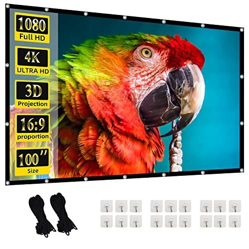 100Inch Projector Screen Movie Projector 16:9 HD Foldable Video Projector Screen