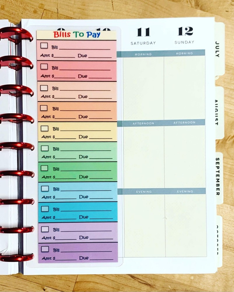 Bills to Pay Rainbow Two Sided Short Dashboard for use with ClassicHappy Planner