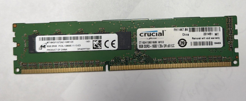 8GB PC3-12800E ECC Micron MT18KSF1G72AZ-1G6E1ZE Server Memory RAM