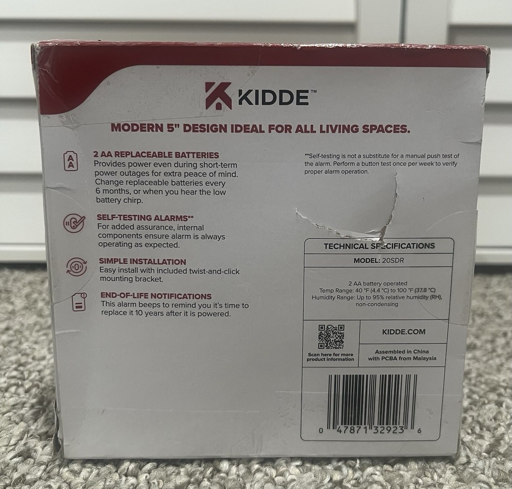 Kidde 20SDR Smoke Alarm 2 Pack Battery Powered AA Detect Fire Alarm Open Box