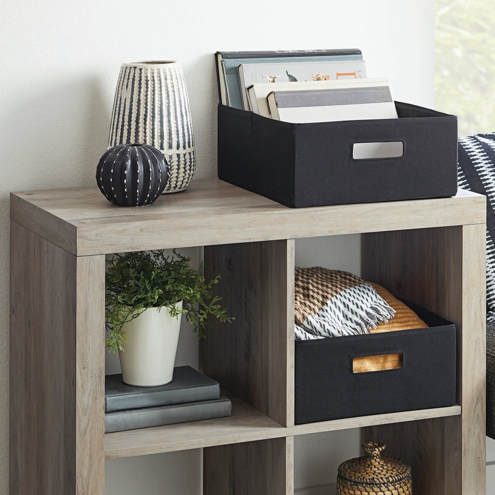 Better Homes & Gardens 2 Pack Half-Size Bin, Black Fabric Storage for Home Use