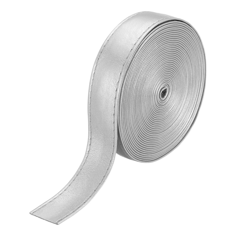 5.5Yard/5m Double Sided PU Leather Strap, 0.79" Wide Flat Strips, Silver