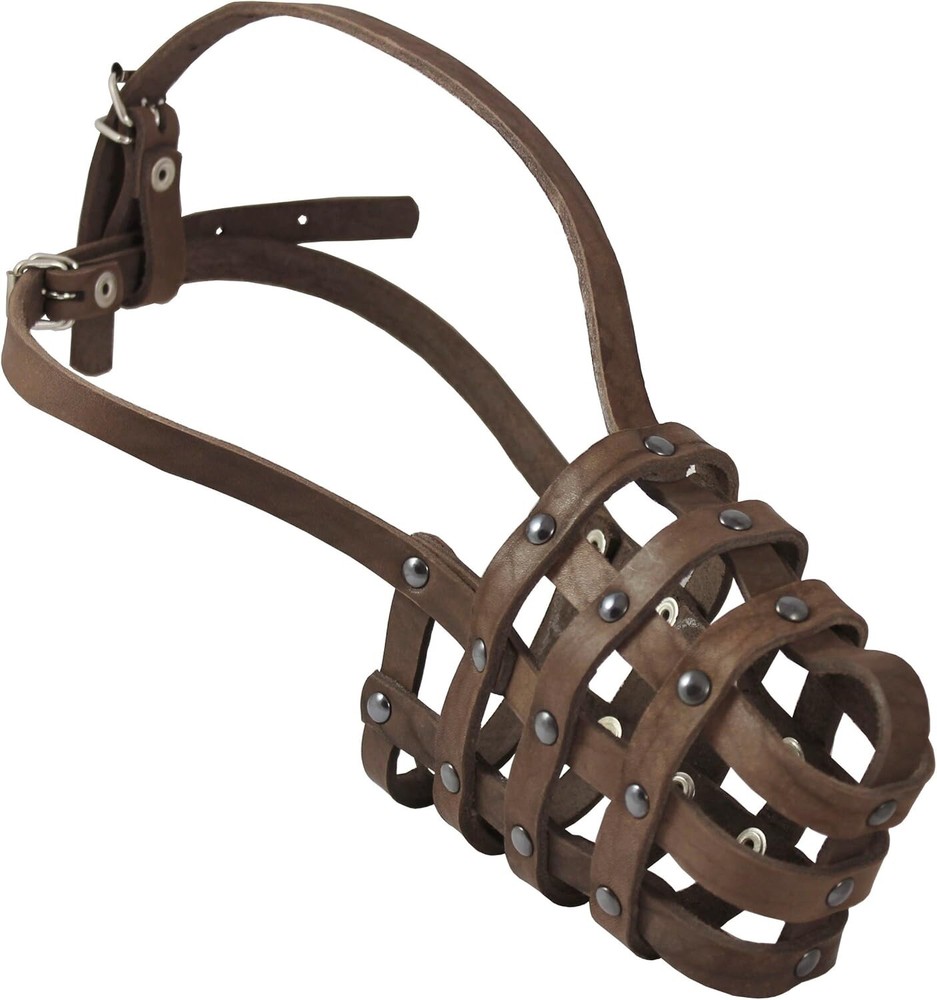 Genuine Leather Mesh Basket Secure Muzzle #143, German Shepherd, Labrador, Husky