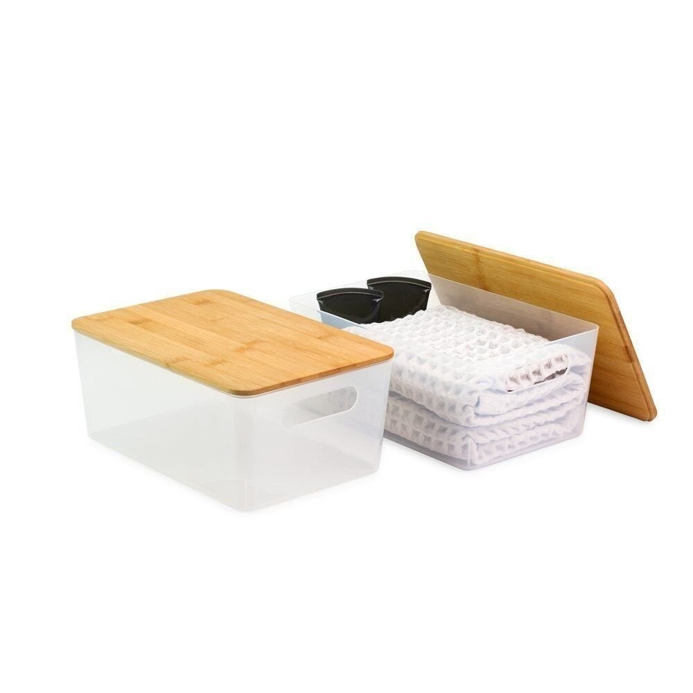 Isaac Jacobs 2-Pack Storage Bin Set w/ Cut-Out Handles and Bamboo Lid
