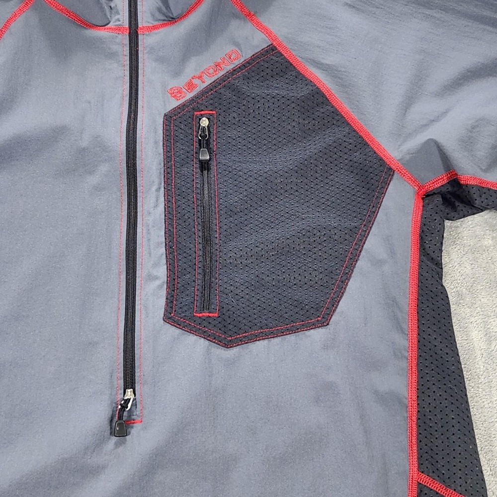 Beyond Jacket Mens XL Gray 1/2 Zip Softshell Pullover Windbreaker Made USA