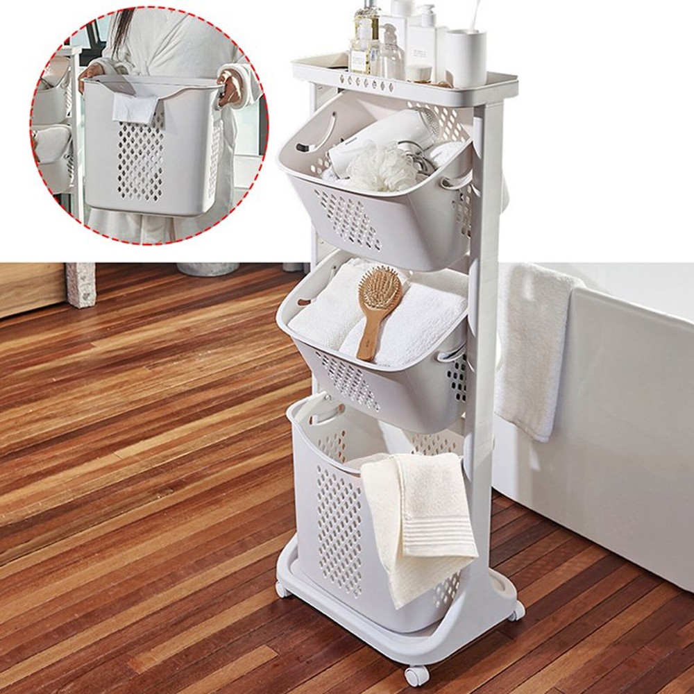 Laundry Storage Organizer w/ Wheels Movable Rolling Laundry Clothes Baskets Cart