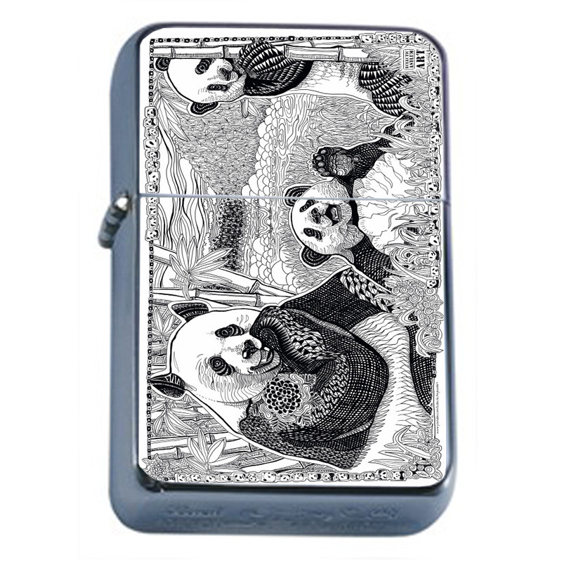 Panda Em1 Flip Top Oil Lighter Wind Resistant With Case