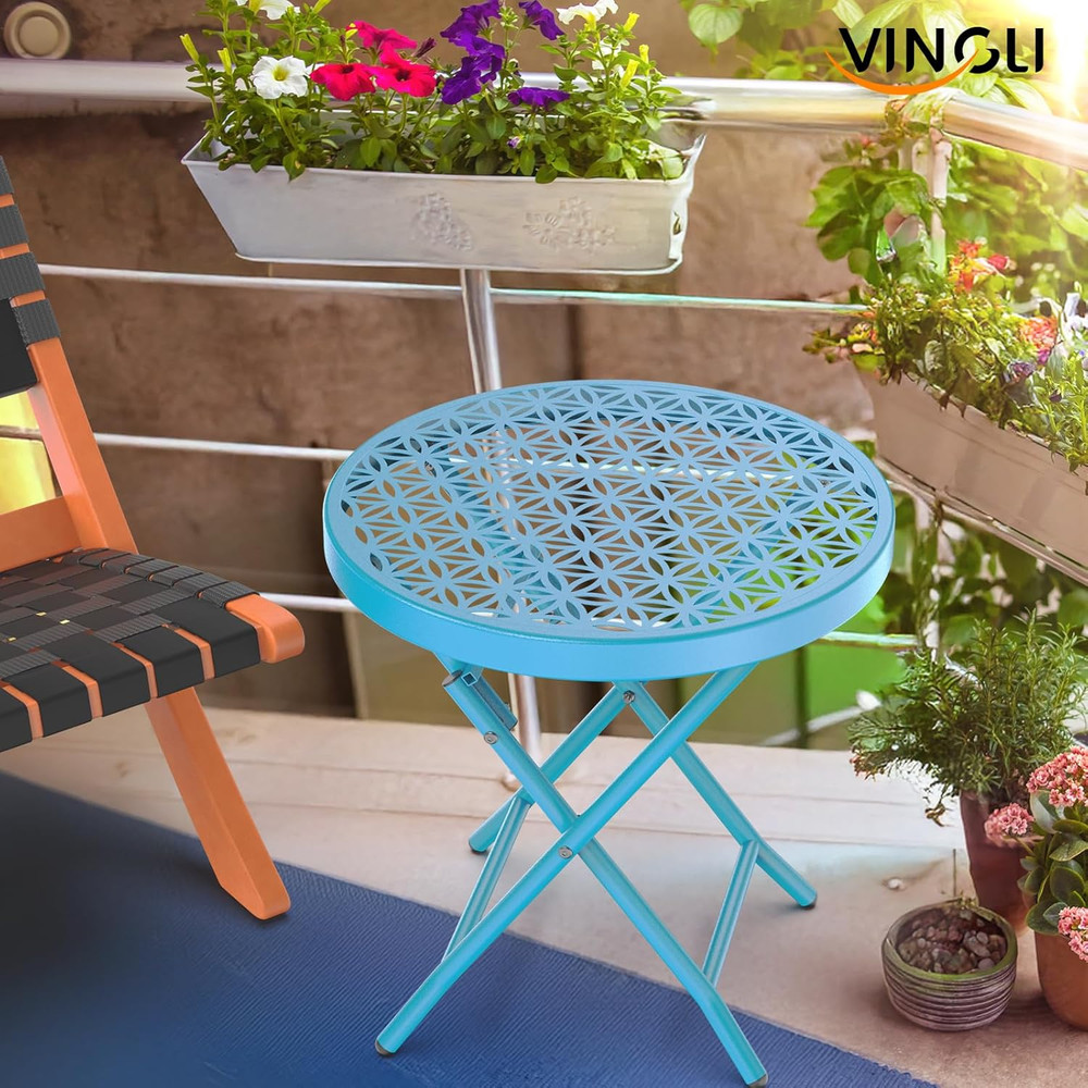 Patio Folding Side Table, Small Outdoor Table with Everlasting Floral Pattern an