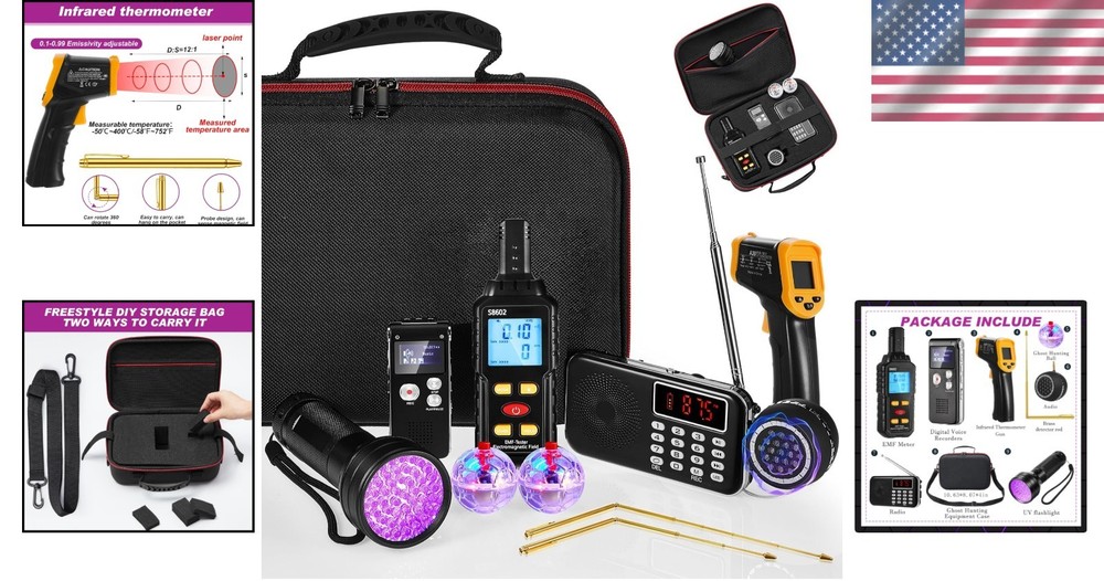 Paranormal Investigation Kit - UV Flashlight, Thermometer
