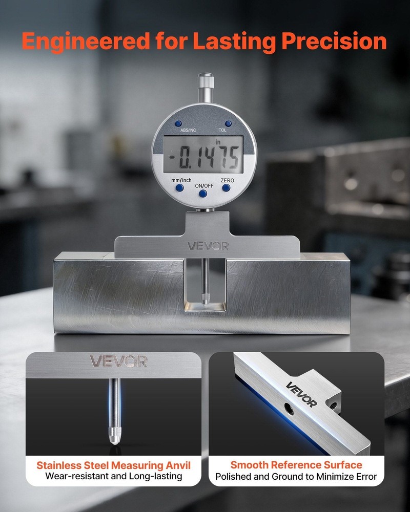 Depth Gauge, Depth Micrometer Digital Electronic Indicator 0-22 inch Measuring