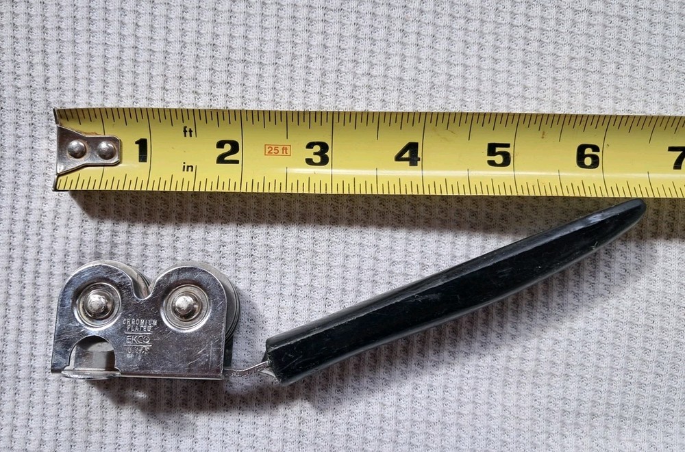 Vtg Ekco Metal Knife Sharpener Pull-Through Black Plastic Handle Chrome Plated