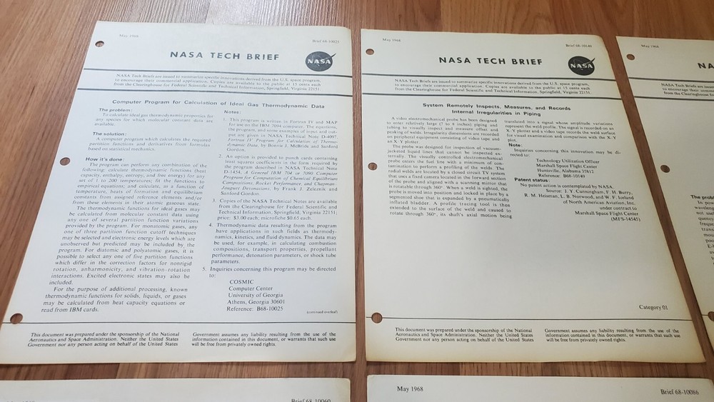 SIX NASA Tech Brief Documents May 1968 Technical Notes Clearinghouse Scientific