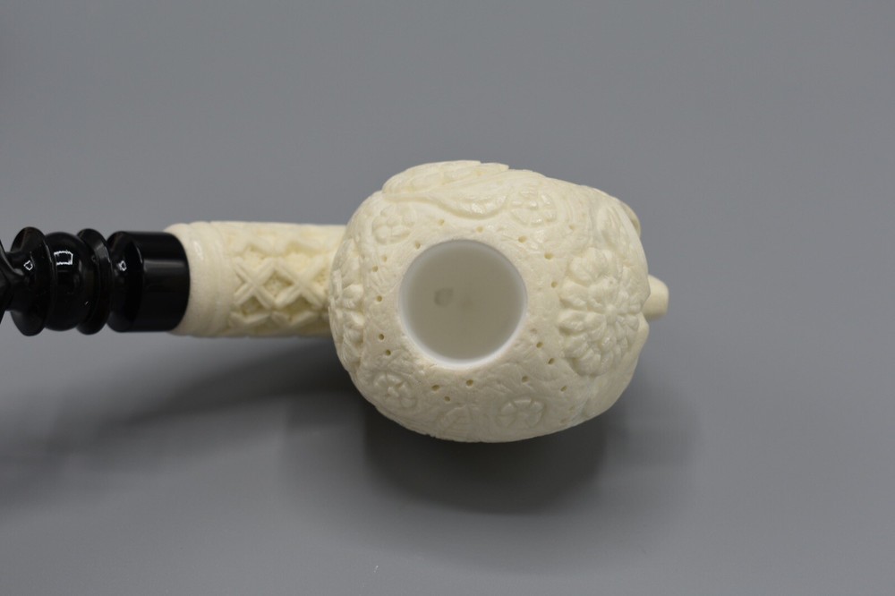 Sugar Skull Pipe New Block Meerschaum Handmade With Custom Made Case#1237