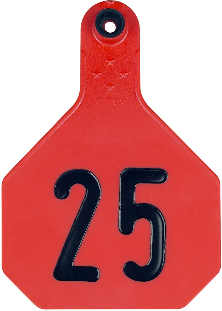 YTex 4 Star Large Red Cattle Ear Tags Numbered 76-100
