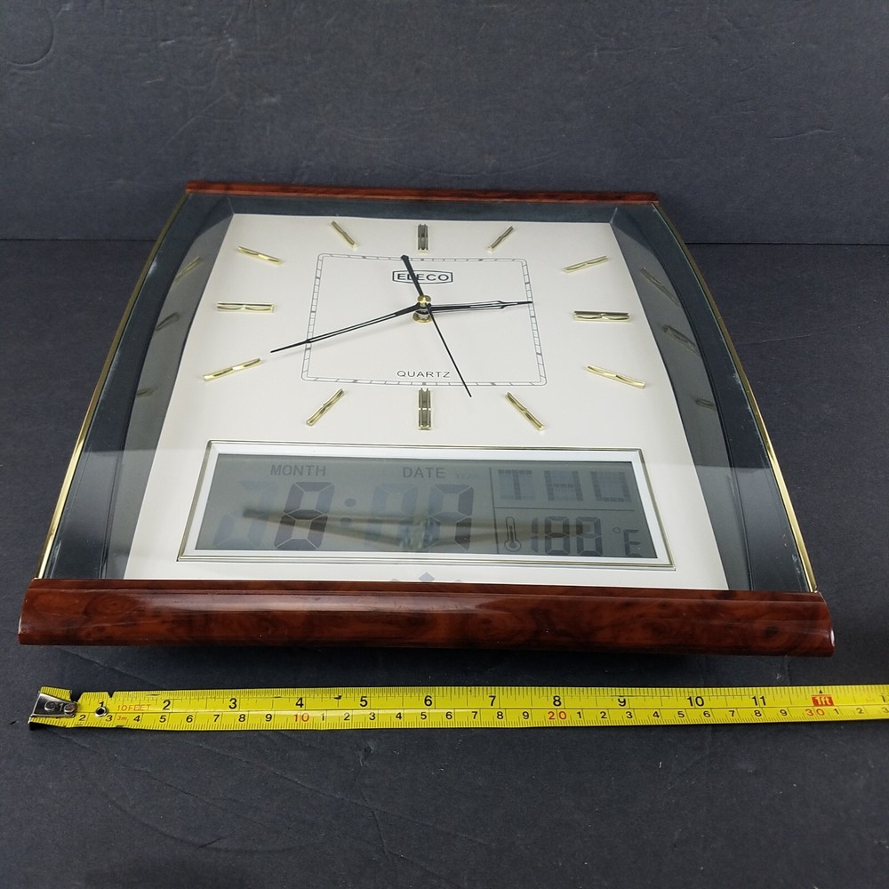 Eleco Wall Clock Analog & LCD With Temperature and Date Office Study Decor