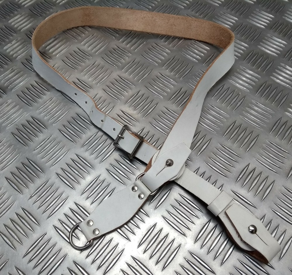 Vintage Sam Browne Strap Shoulder Cross Over White Leather Military Issue