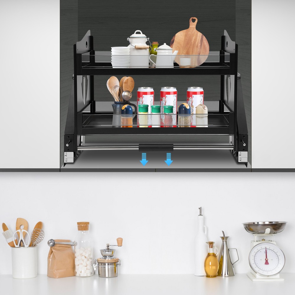 Pull Down Cabinet Organizer, 2 Tier Kitchen Cabinet Pull Down Shelf, Pull Out