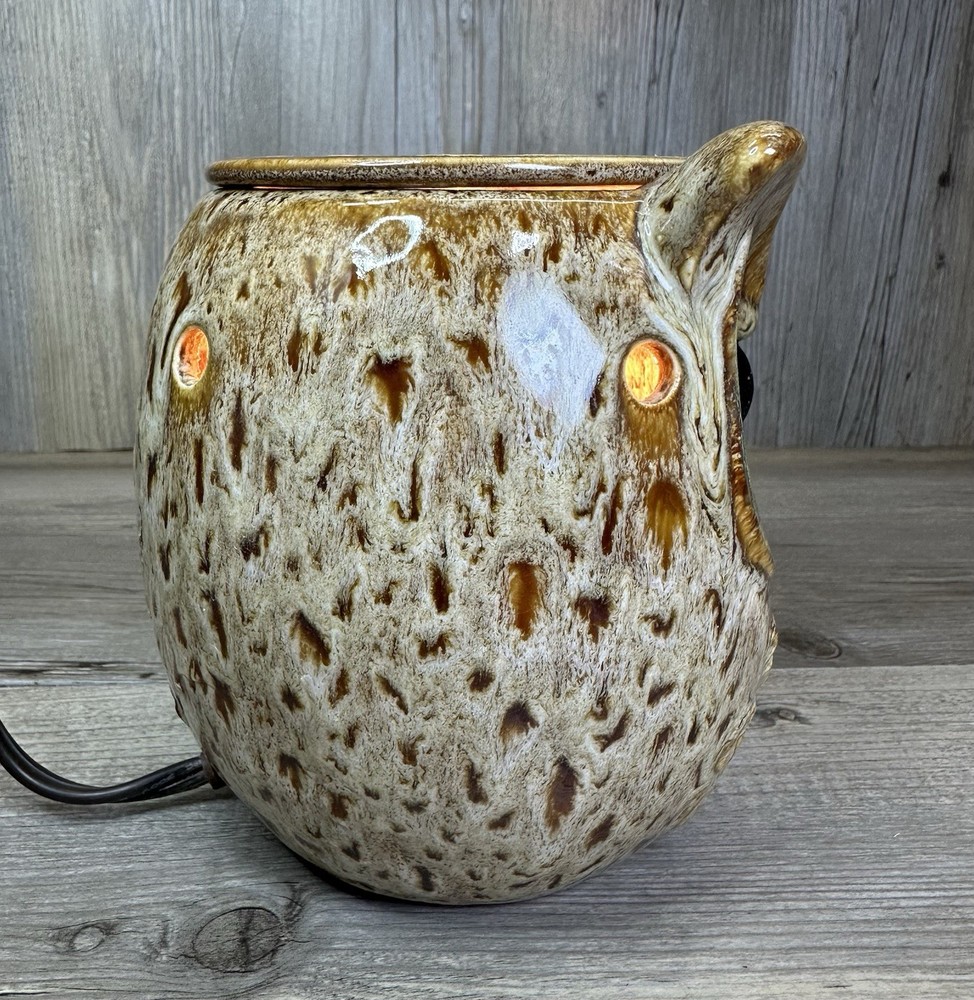 Owl Night Light Brown Ceramic Drip Glaze 6" Tall