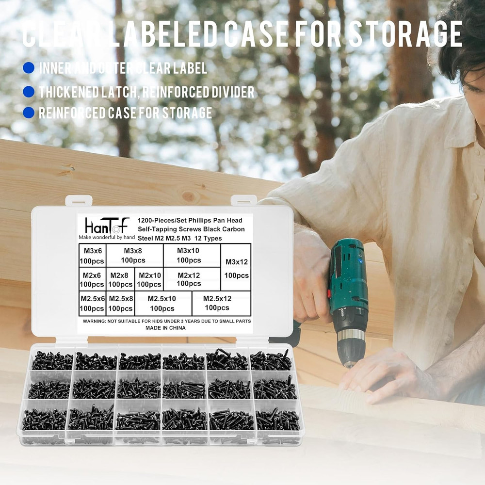 Phillips Head Tiny Self Tapping Screws for Wood Plastic Soft Metals 1200Pcs