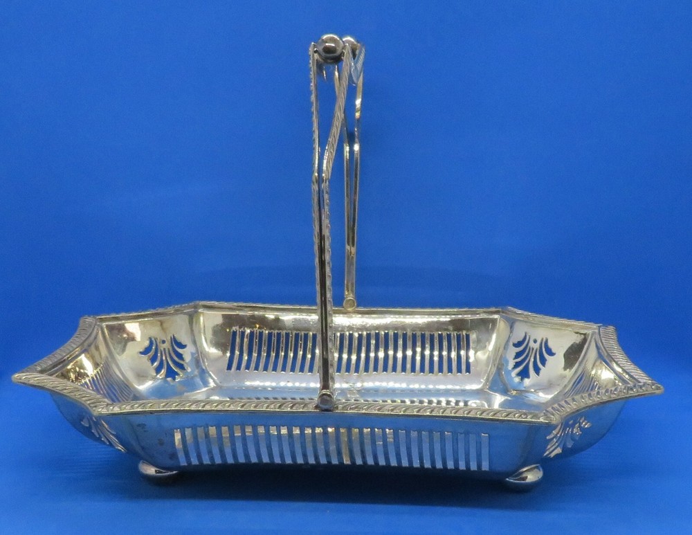 Silver plate electroplate vintage Victorian antique rectangular cake basket dish