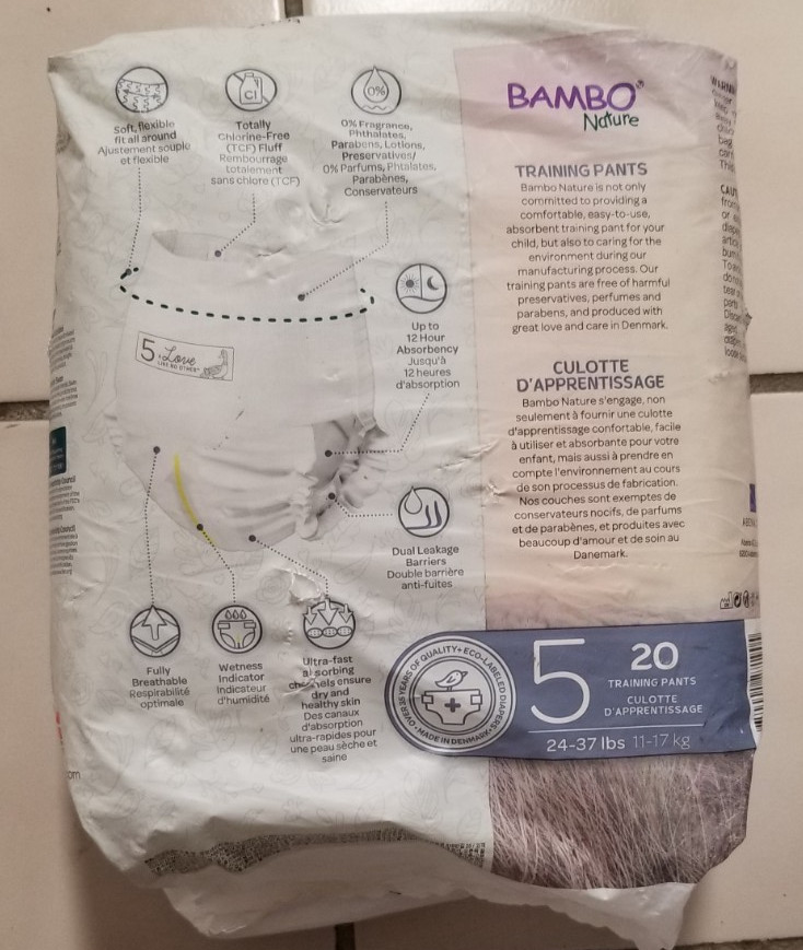 Bamboo Nature Size 5 / 20 Training Pants, 24-37lbs