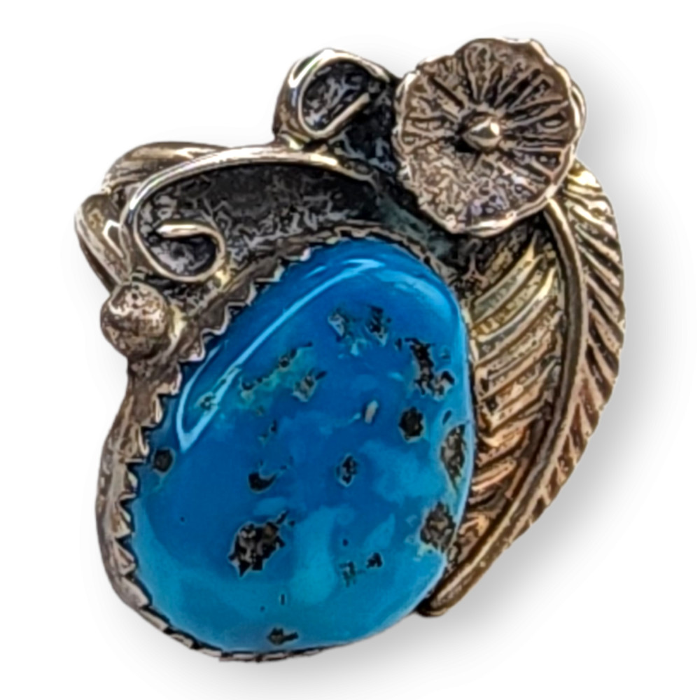 Vintage Sisteks Sterling Silver Blue Turquoise Ring Size 5