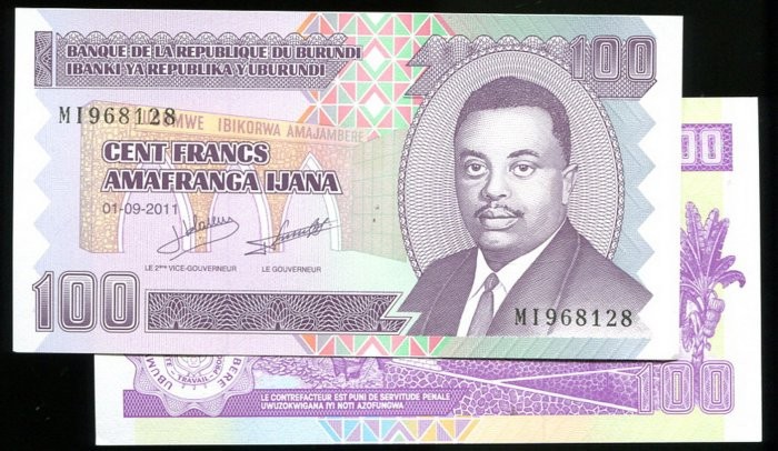 BURUNDI，P44b，100-FR.，2011，UNC